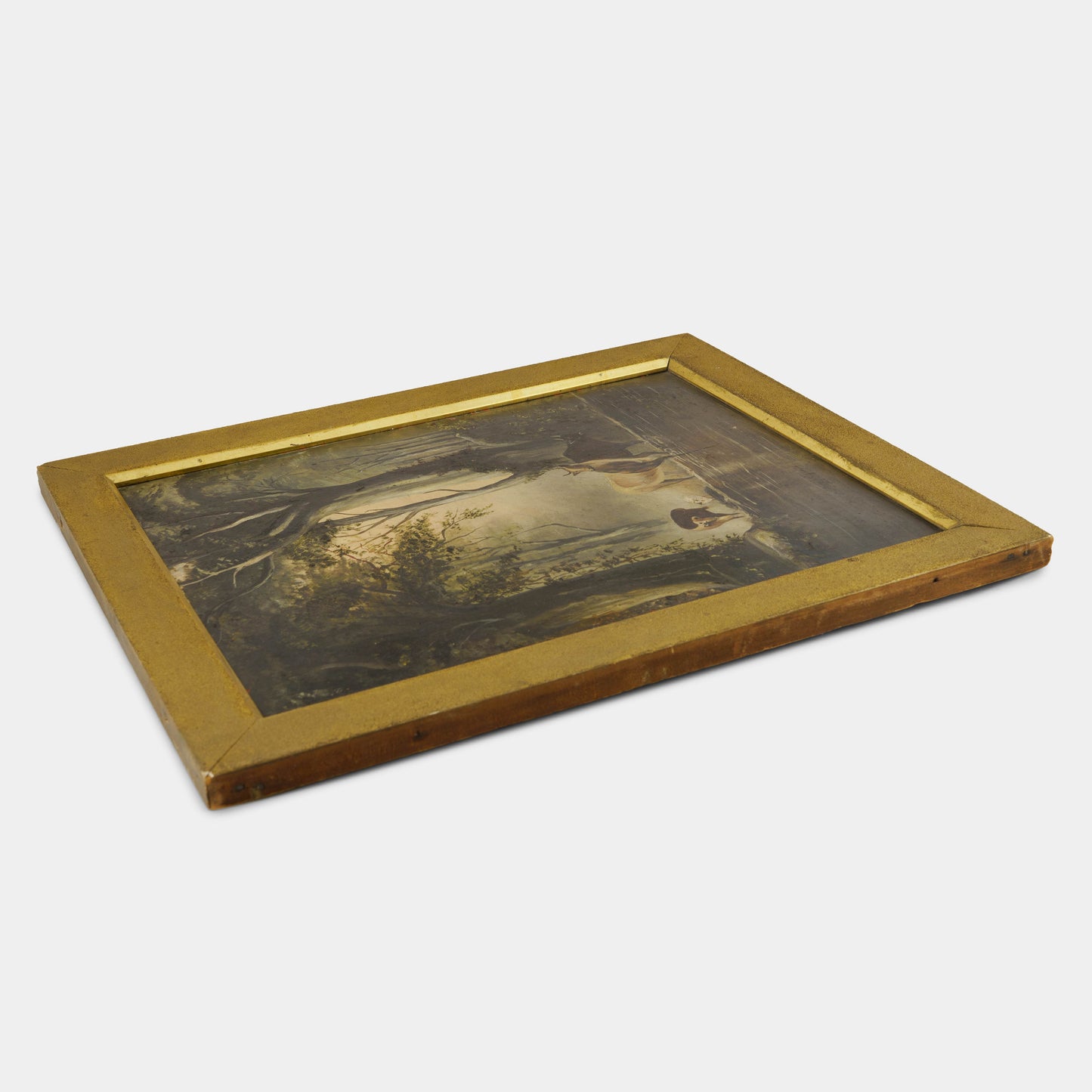 Antique Folk Painting of Herd in Forest