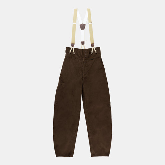 Le Laboureur Corduroy French Farm Pant with Braces in Dark Walnut