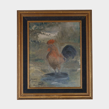 Antique Painting of Rooster, 1926