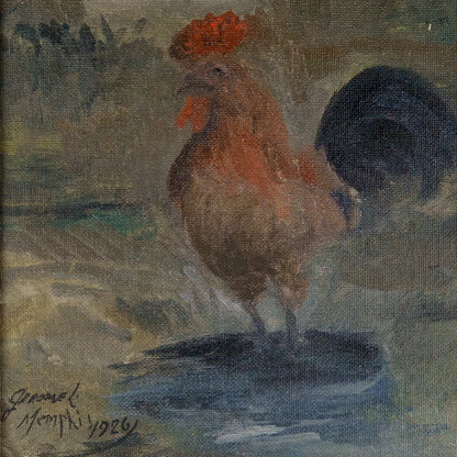 Antique Painting of Rooster, 1926