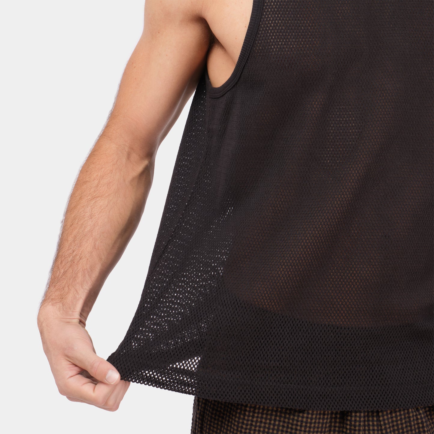 Cotton Mesh Tank Top in Wheat