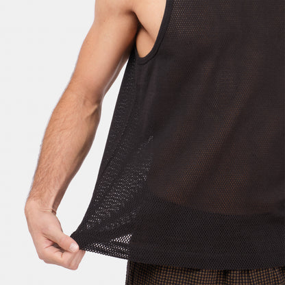 Cotton Mesh Tank Top in Wheat