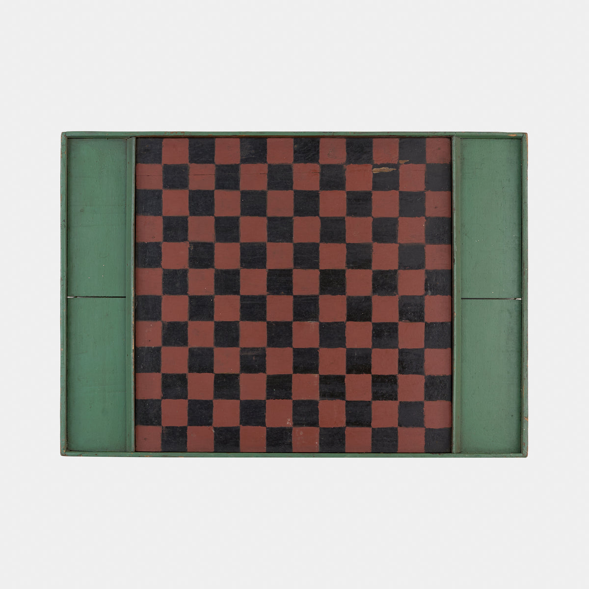Antique Hand Painted Wood Checkerboard -Brown/Green