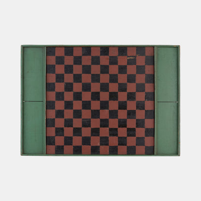 Antique Hand Painted Wood Checkerboard -Brown/Green
