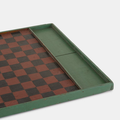 Antique Hand Painted Wood Checkerboard -Brown/Green