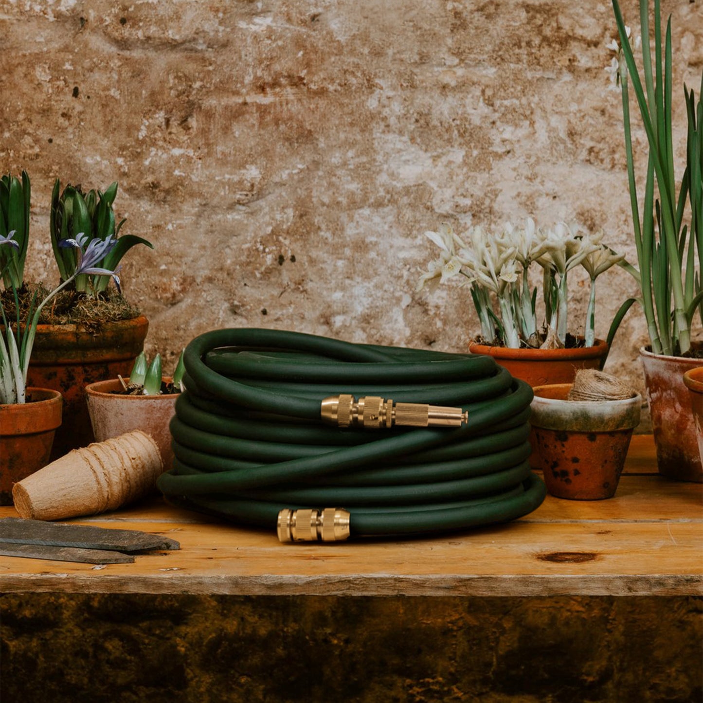 English Garden Hose with Brass Nozzle - 98FT