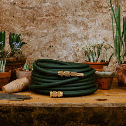 English Garden Hose with Brass Nozzle - 98FT