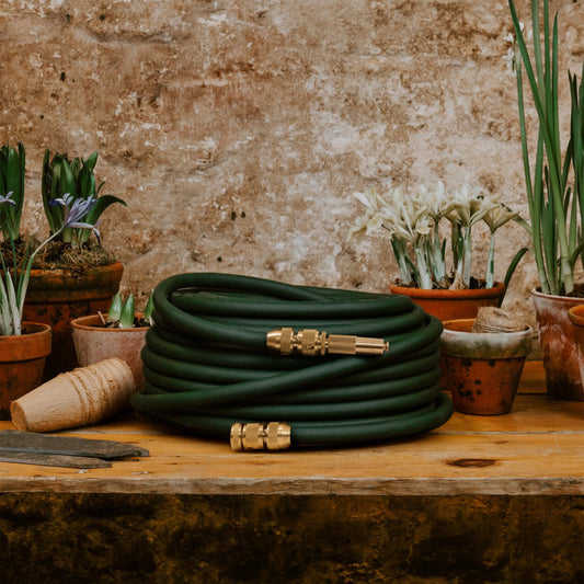 English Garden Hose with Brass Nozzle - 98FT