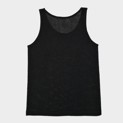 Cotton Mesh Tank Top in Black