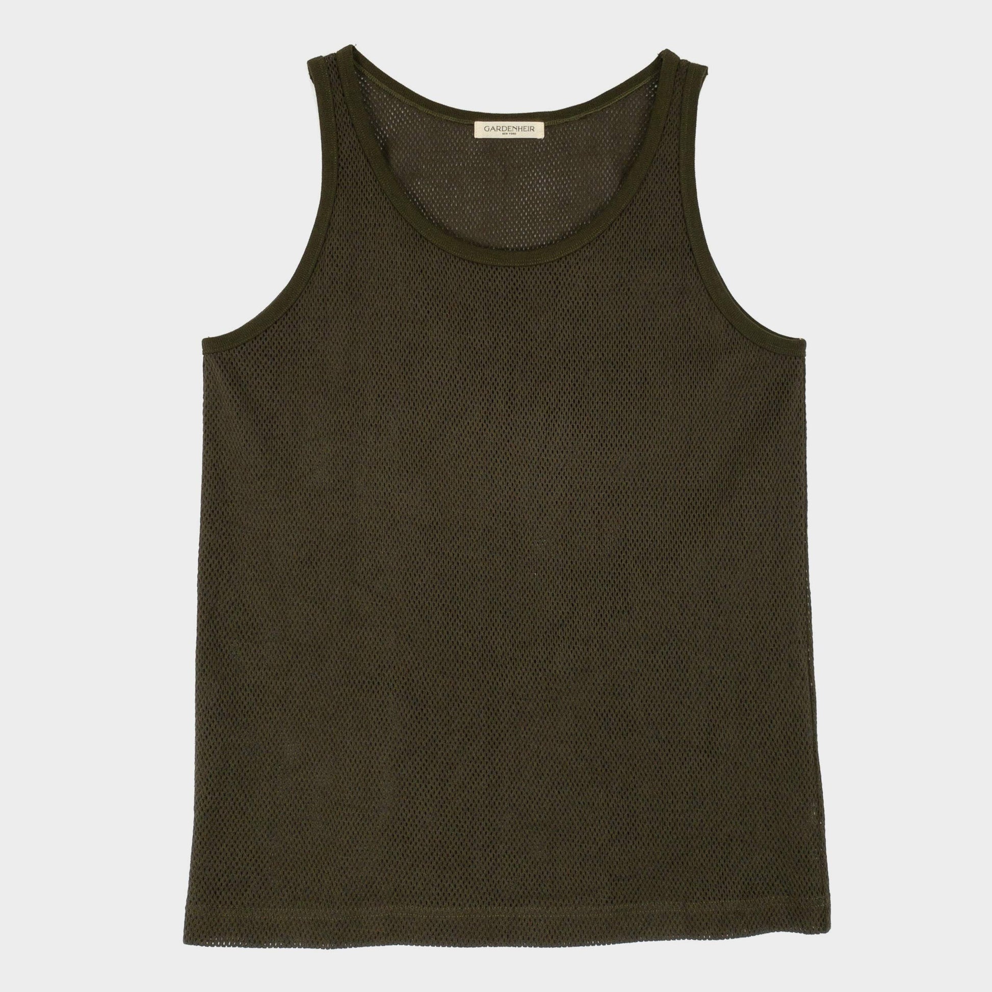 Cotton Mesh Tank Top in Drab Olive