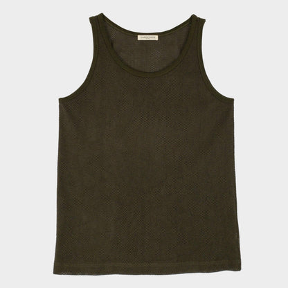 Cotton Mesh Tank Top in Drab Olive