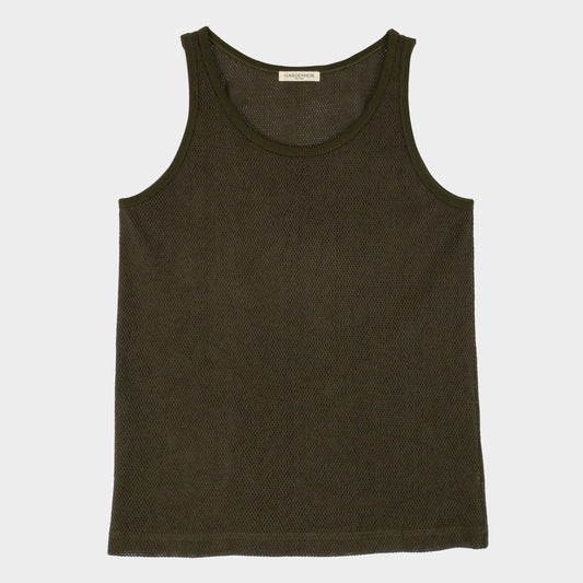 Cotton Mesh Tank Top in Drab Olive