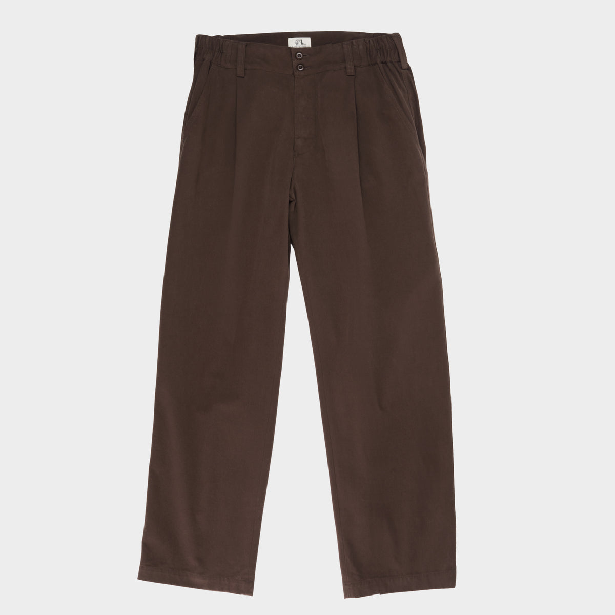 Cotton Twill Relaxed Pleated Trouser in Mud