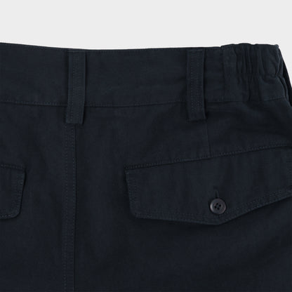 Cotton Twill Relaxed Pleated Trouser in Navy