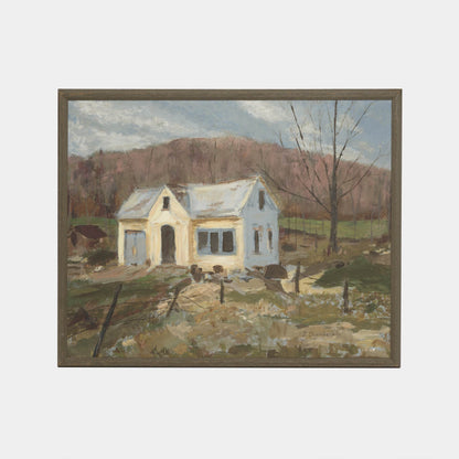 Vintage Farmhouse Oil Painting, 1940s