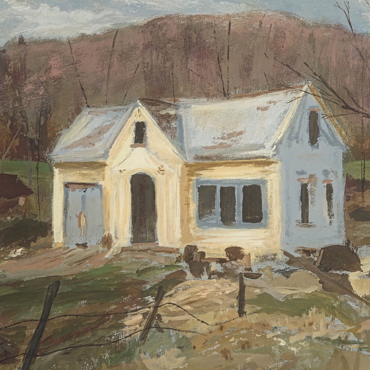 Vintage Farmhouse Oil Painting, 1940s
