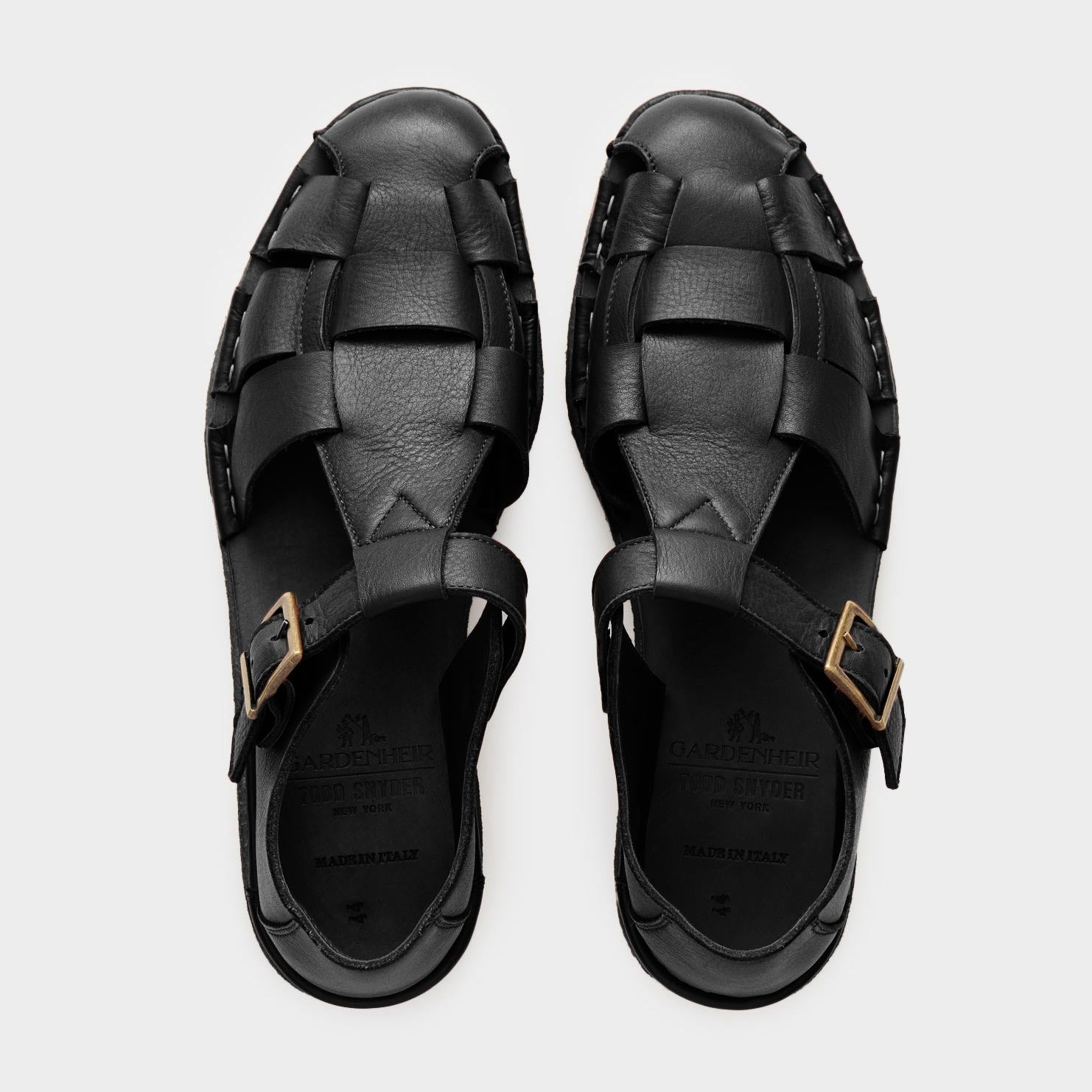 Todd Snyder x Gardenheir Leather Fisherman Sandals in Black