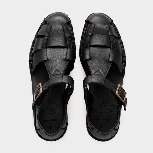 Todd Snyder x Gardenheir Leather Fisherman Sandals in Black