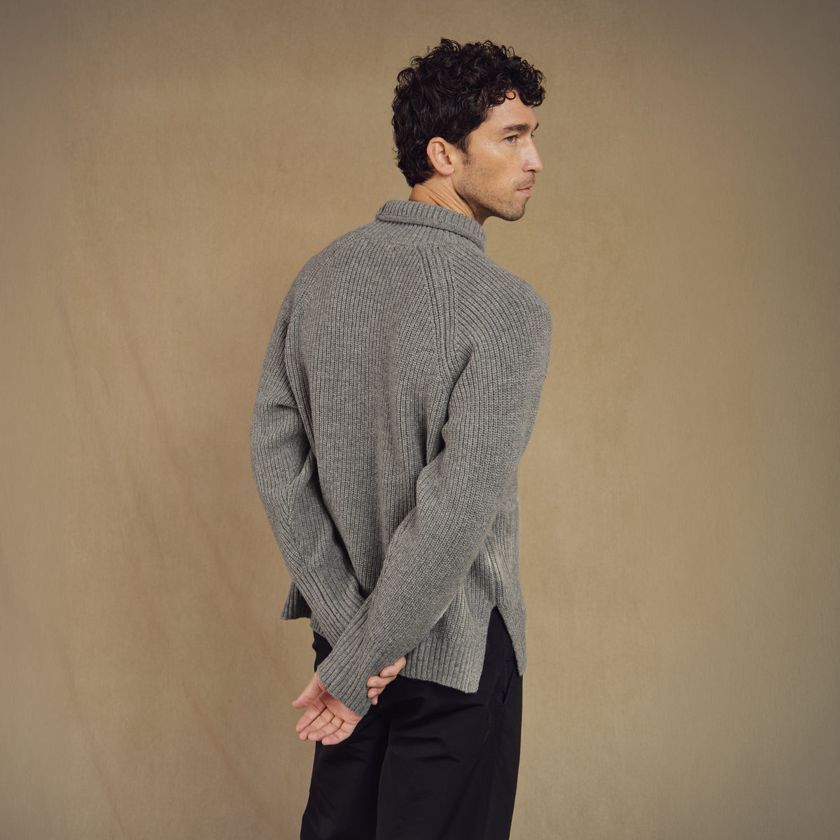 Merino Wool Funnel Neck Sweater in Heather Grey