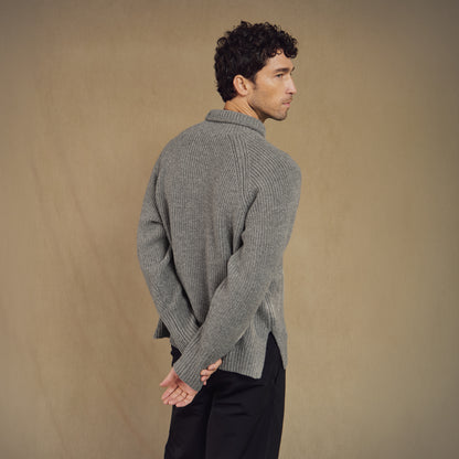 Merino Wool Funnel Neck Sweater in Heather Grey