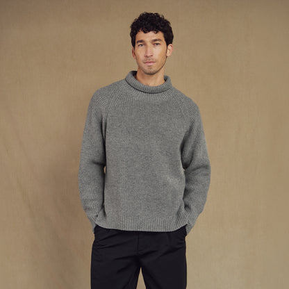 Merino Wool Funnel Neck Sweater in Heather Grey
