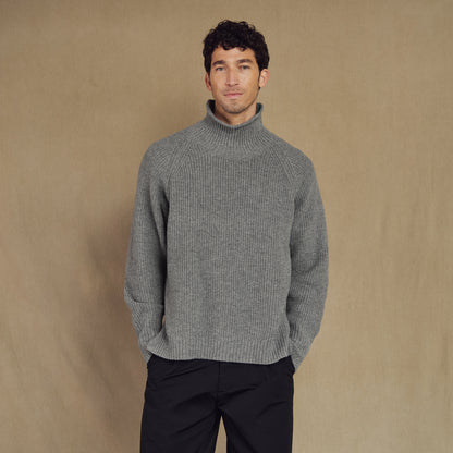 Merino Wool Funnel Neck Sweater in Heather Grey