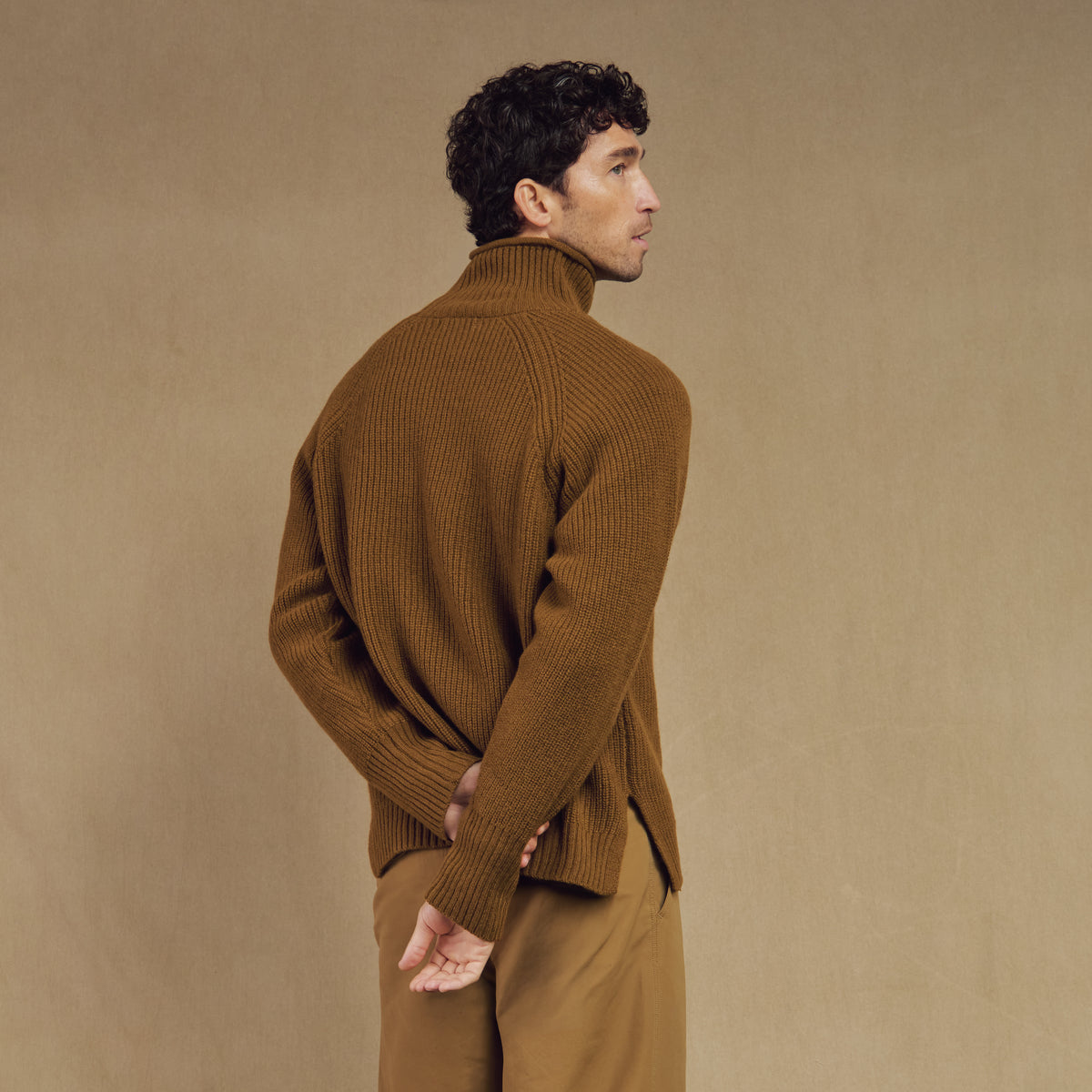 Merino Wool Funnel Neck Sweater in Scout