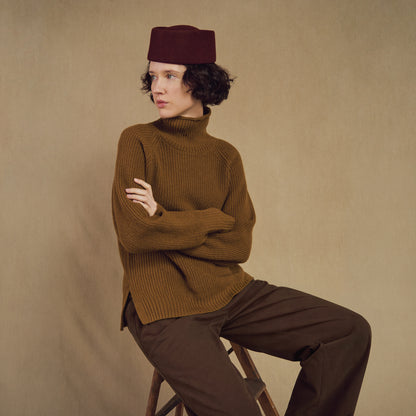 Merino Wool Funnel Neck Sweater in Scout
