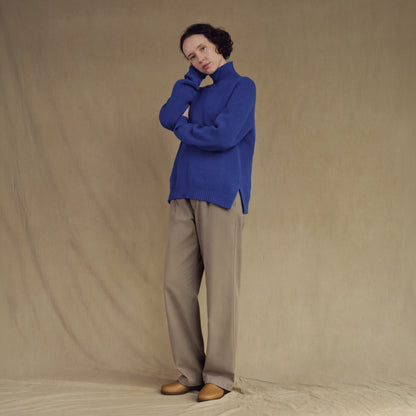 Merino Wool Funnel Neck Sweater in French Blue