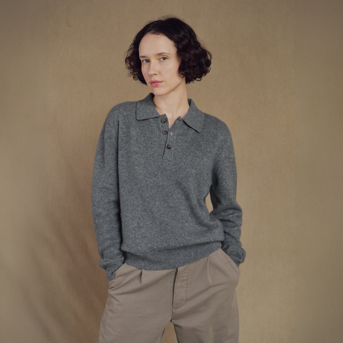 Himalayan Cashmere Rugby Sweater in Heather Grey