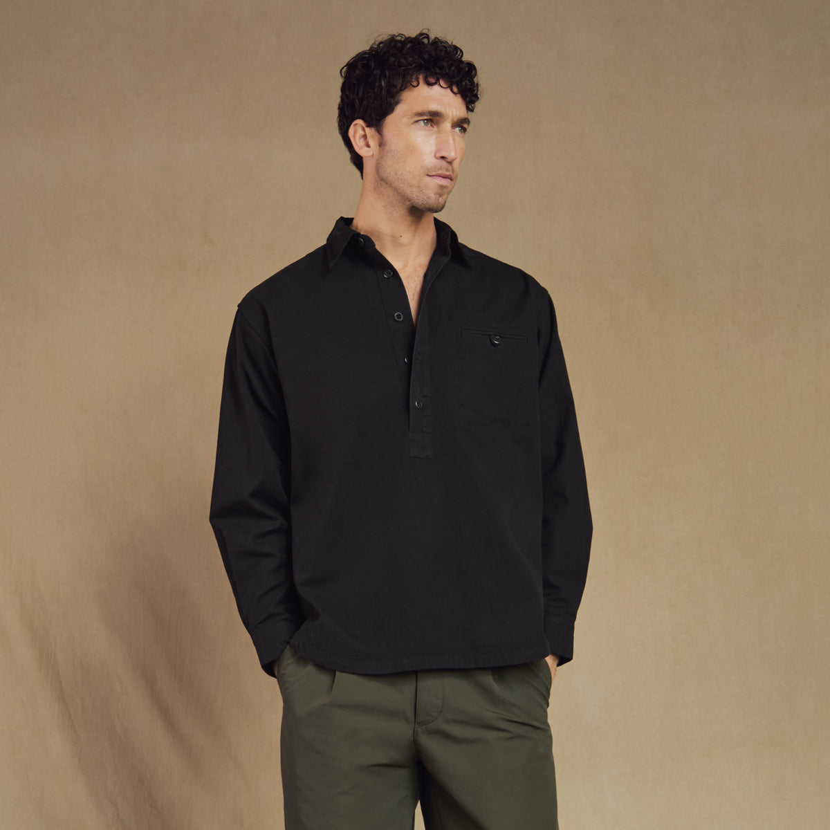 Washed Cotton Gardening Smock No. 2 in Vintage Black