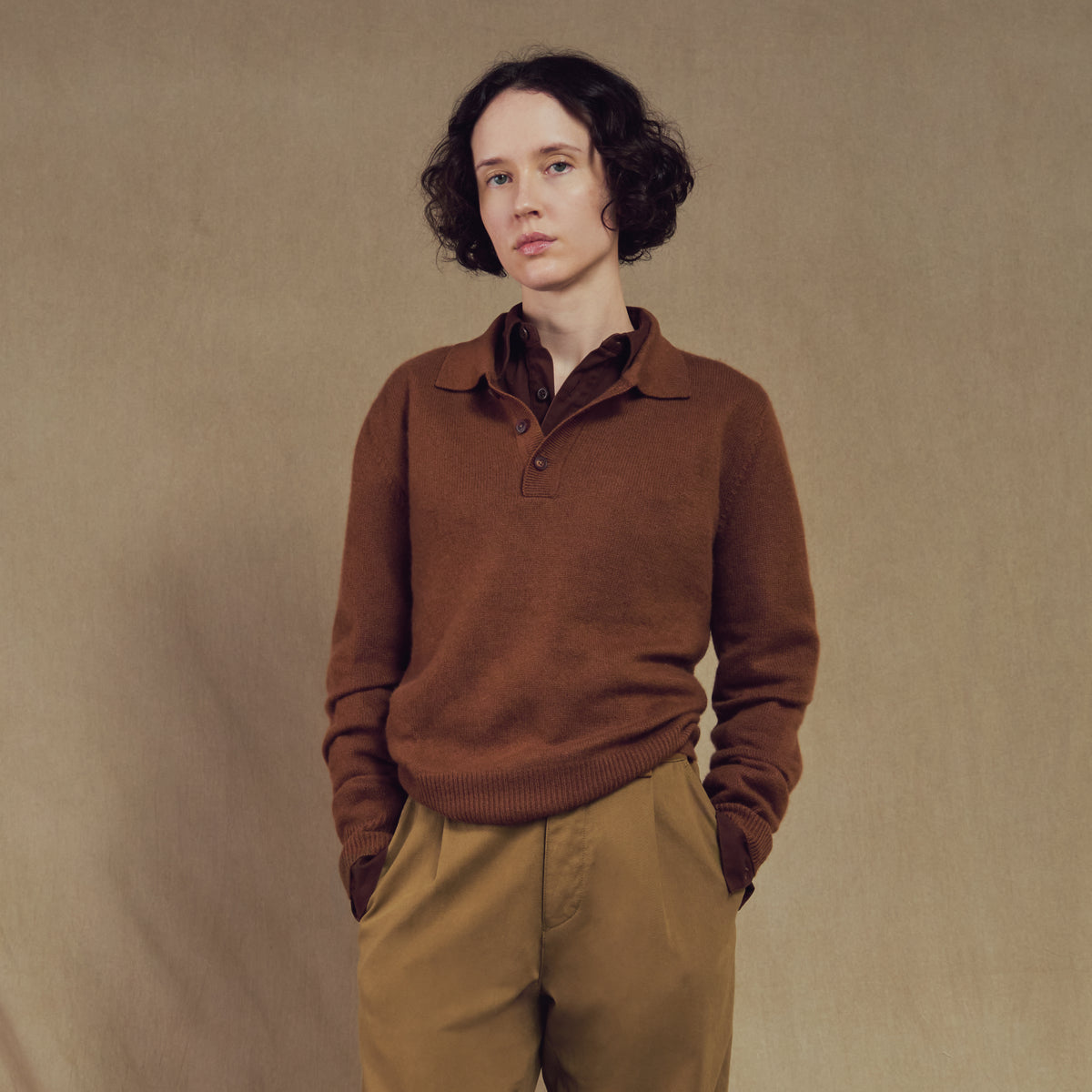 Himalayan Cashmere Rugby Sweater in Acorn