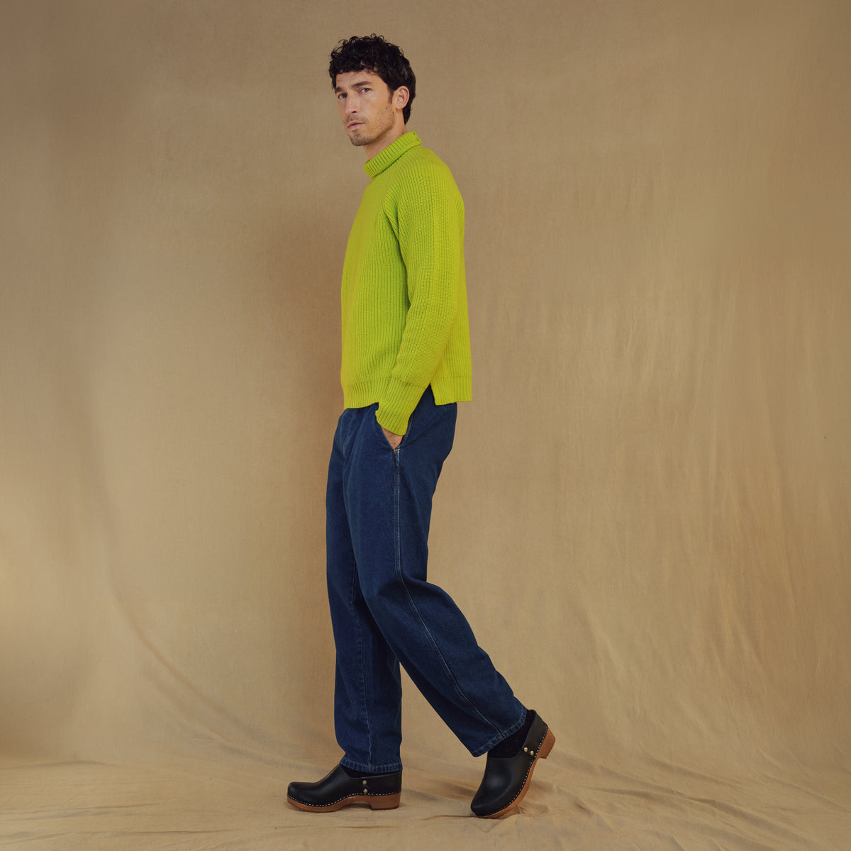 Merino Wool Funnel Neck Sweater in Firefly