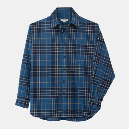 Organic Cotton Flannel Gardening Chemise in Navy Plaid