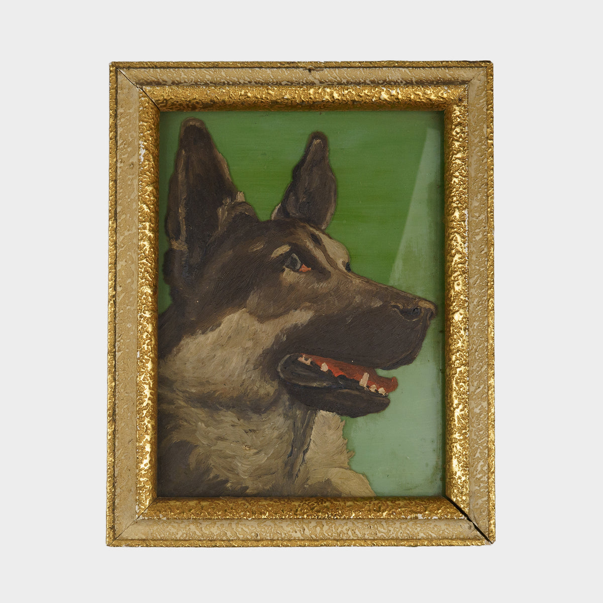 Vintage German Shepherd Painting on Glass, 1950s