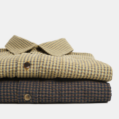 Gingham Seersucker Gardening Chemise in Brown Field Check