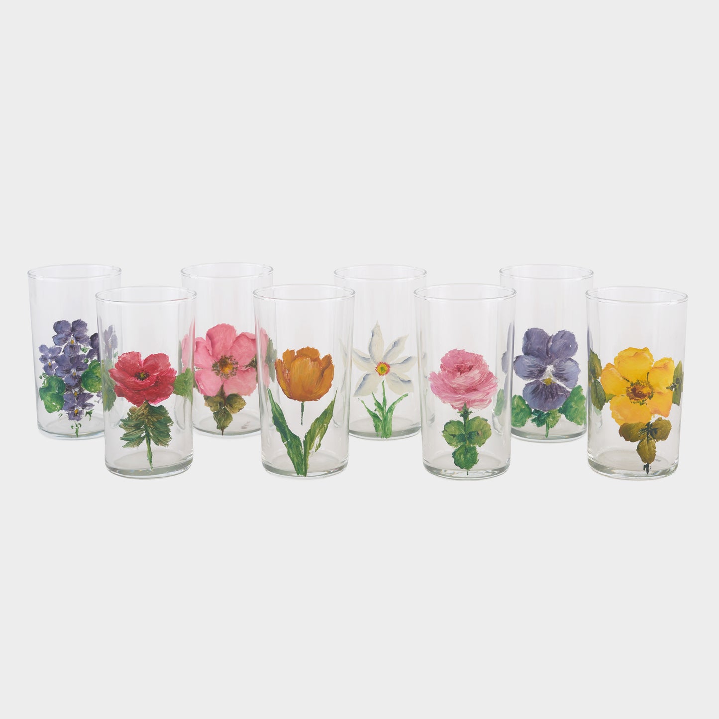 Vintage Set of 4 Hand Painted Floral Glasses- Set 2