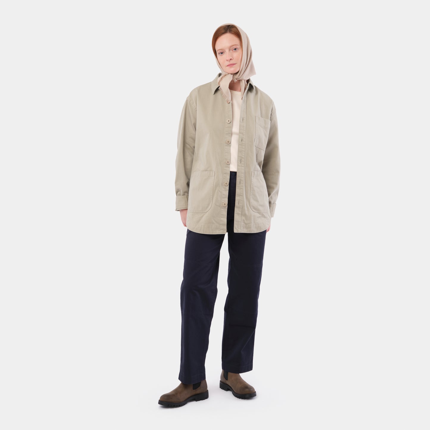 Organic Cotton Moleskin Chore Shirt in Stonewashed Khaki