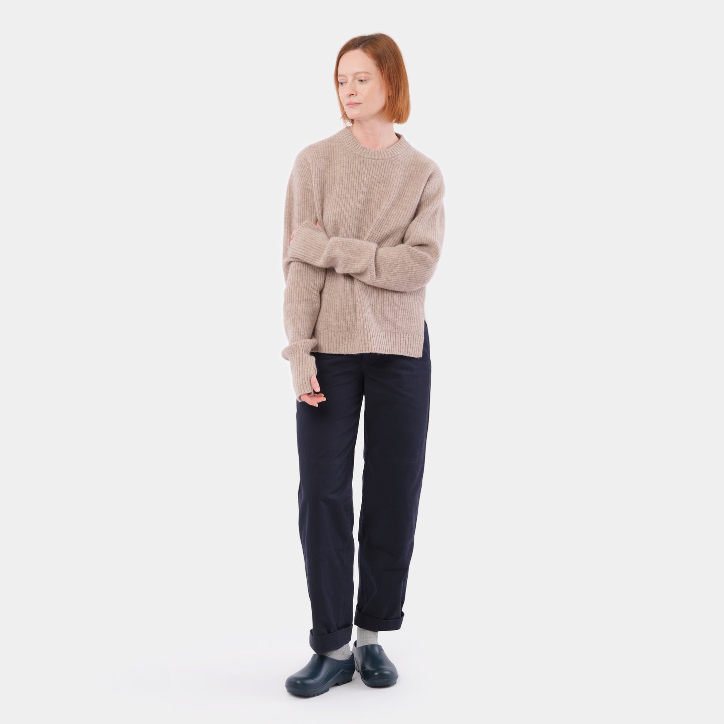 Merino Wool Ridge Knit Sweater with Thumb Holes