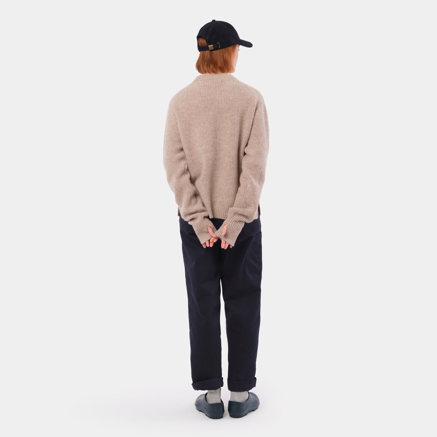 Merino Wool Ridge Knit Sweater with Thumb Holes
