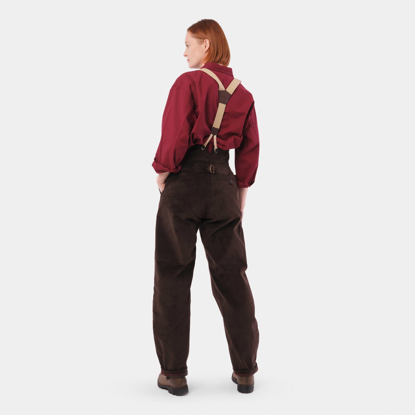 Le Laboureur Corduroy French Farm Pant with Braces in Dark Walnut