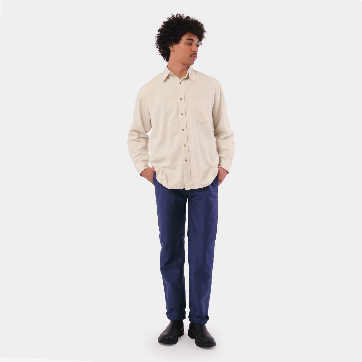 Gardening Chemise in Organic Flannel Houndstooth - Cream