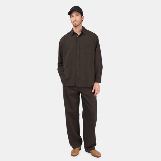 Gingham Seersucker Relaxed Pant in Brown Field Check