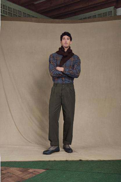 Grosgrain Cordura Relaxed Pleated Trouser in Olive