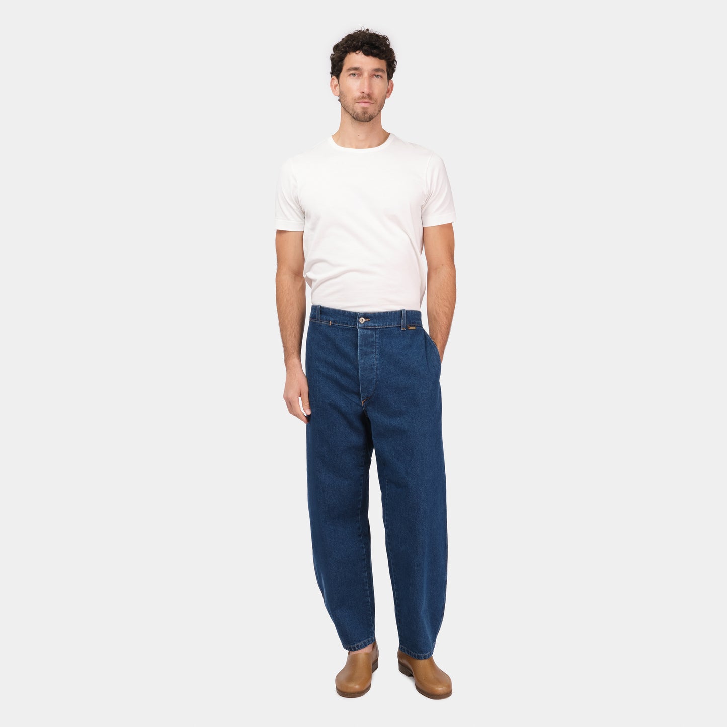 Le Laboureur x Gardenheir Stonewashed Farm Pant in Medium Denim