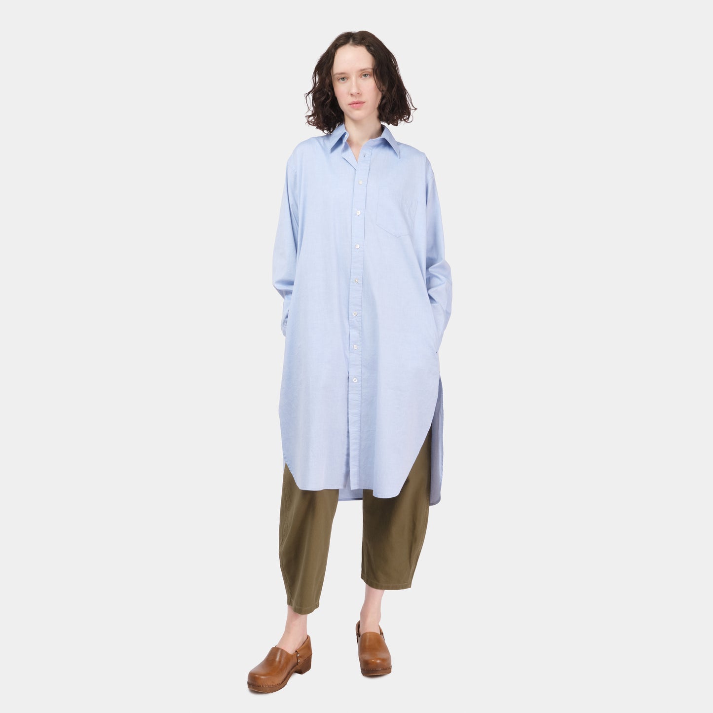 Cotton Oxford Long Gardening Chemise in Oxford Blue