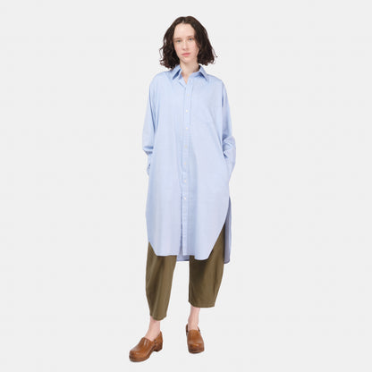 Cotton Oxford Long Gardening Chemise in Oxford Blue