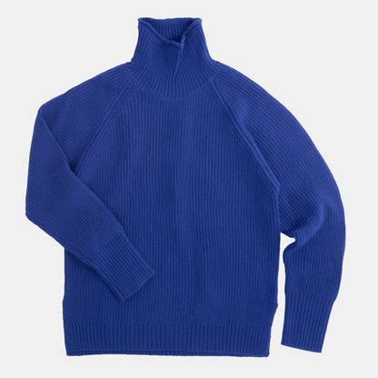 Merino Wool Funnel Neck Sweater in French Blue