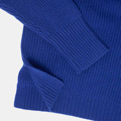 Merino Wool Funnel Neck Sweater in French Blue