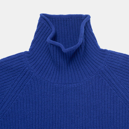 Merino Wool Funnel Neck Sweater in French Blue